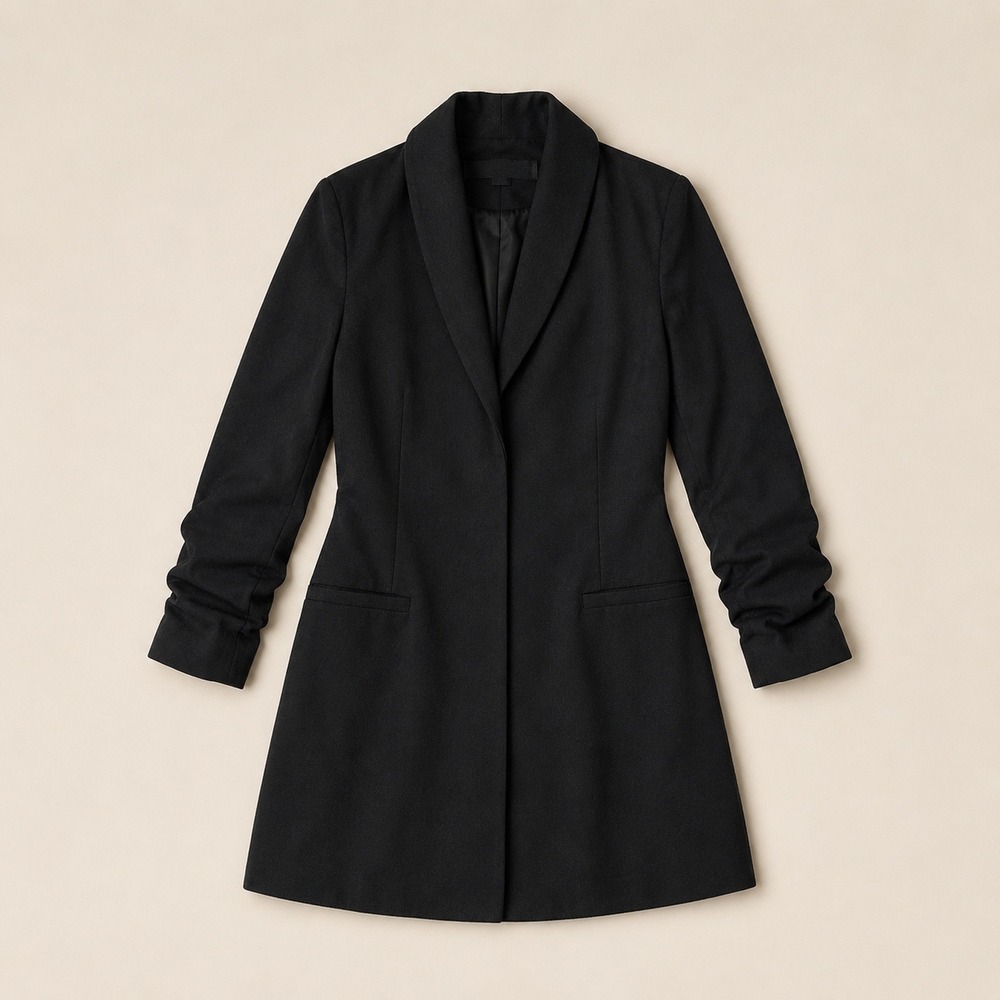 Dakota Blue Womens Black Ruched Sleeve Shawl Lapel Blazer Dress Size Small